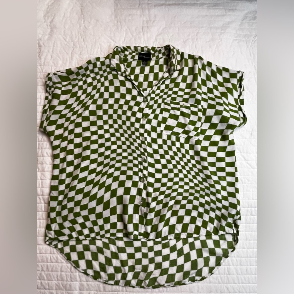 Love by Chesley green and white checkered button down shirt